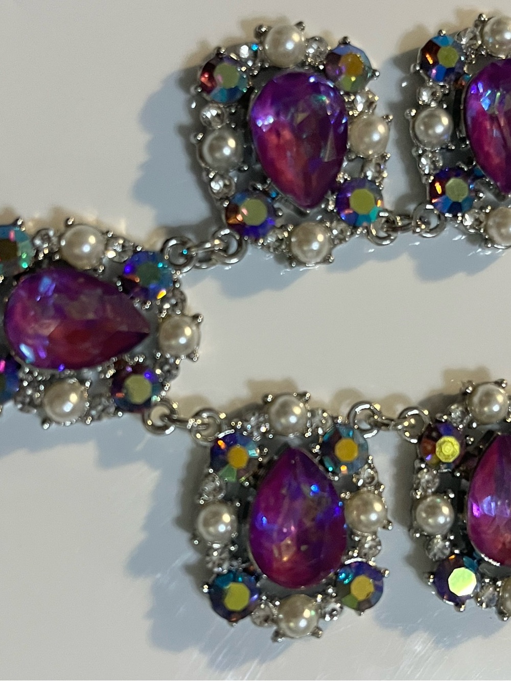 Source Unknown Purple Teardrop Crystal & Pearl Accent Necklace